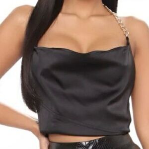 Fashion Nova Black Camisole with Gold Chain Straps